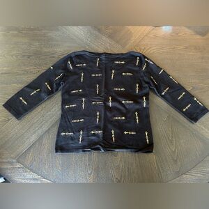 Erin Matthew’s Black 3/4 Sleeve Sweater Leather Embroidered Detailing